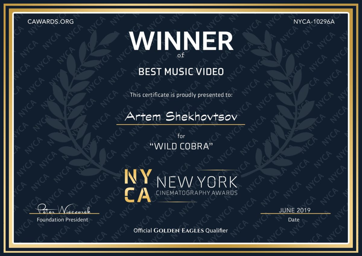 Победа на фестивале New York Cinematography AWARDS в номинации лучшее музыкальное видео
